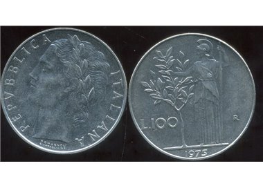 ITALIA 1975 Minerva, moneta £ 100 FDC