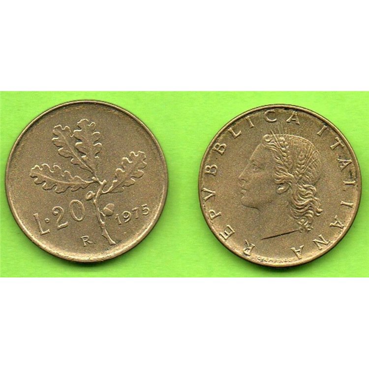 ITALIA 1975 Ramo di quercia, moneta £ 20 FDC Unc