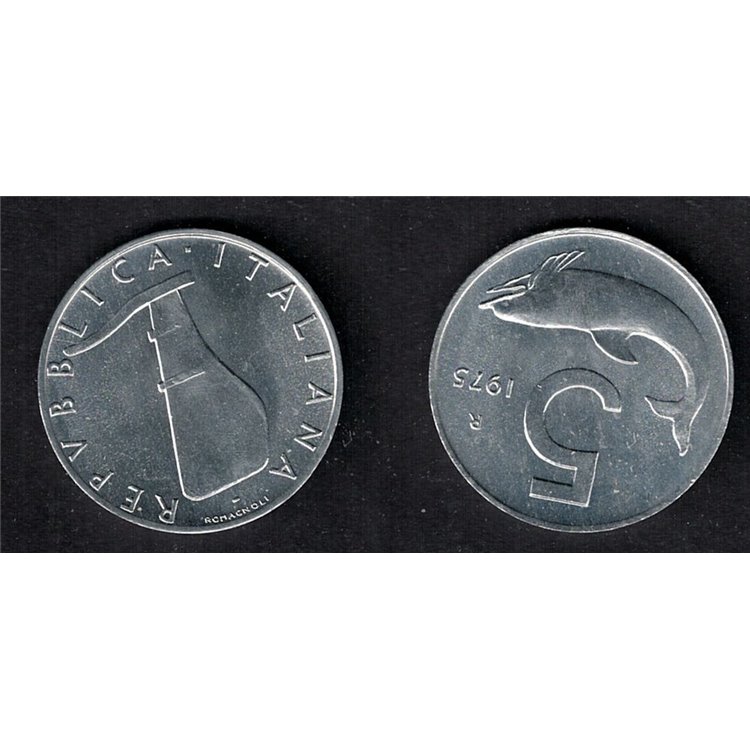 ITALY 1975 Dolphin, £5 coin FDC Unc