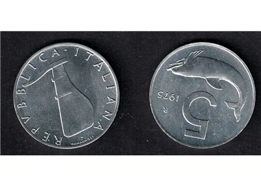 ITALY 1975 Dolphin, £5 coin FDC Unc
