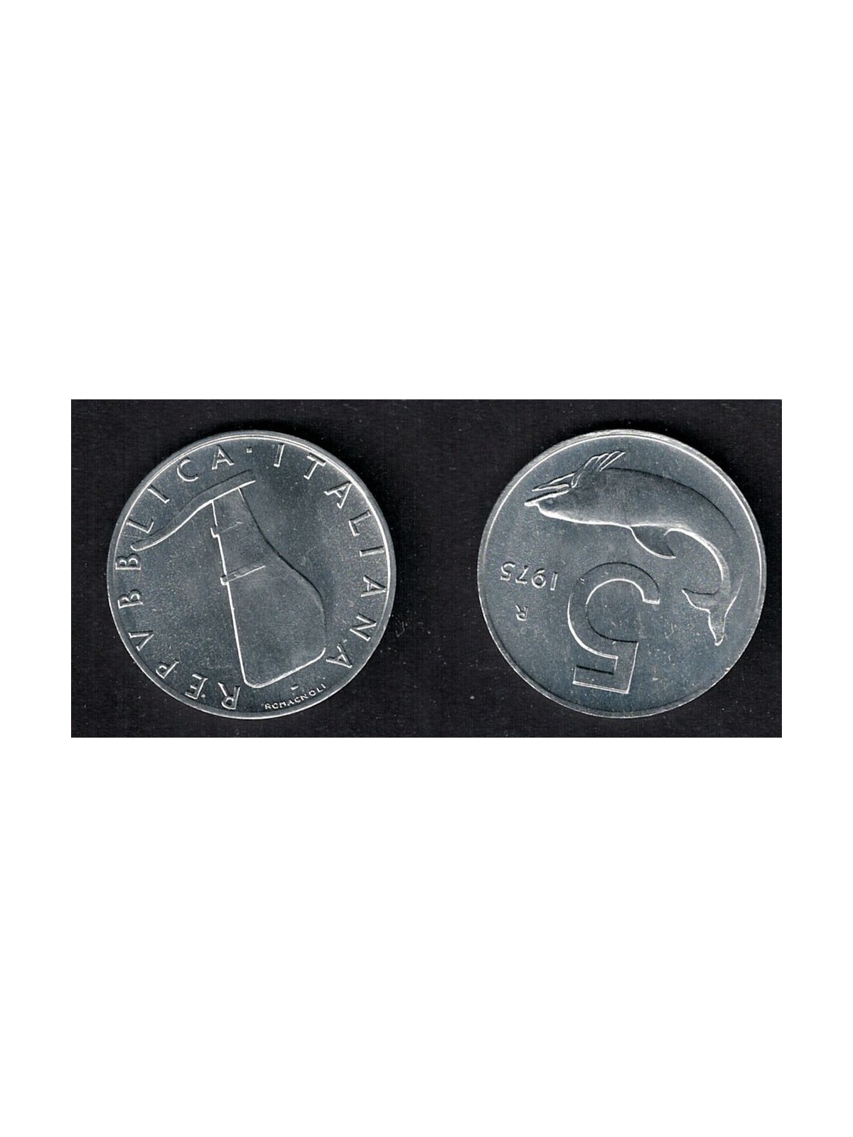 ITALY 1975 Dolphin, £5 coin FDC Unc