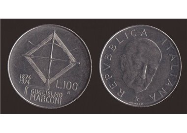 ITALY 1974 Marconi, £100 coin FDC Unc