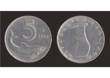 ITALIA 1968 Delfino, moneta £ 5 FDC Unc