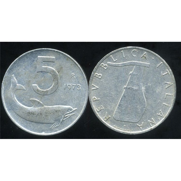 ITALIA 1973 Delfino, moneta £ 5 FDC Unc