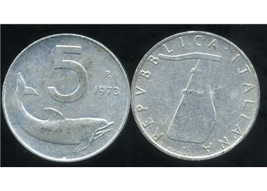 ITALIA 1973 Delfino, moneta £ 5 FDC Unc