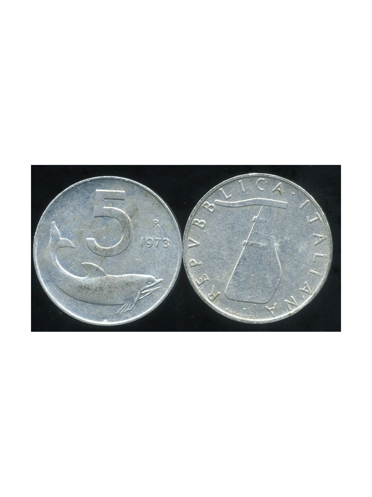 ITALY 1973 Dolphin, £5 coin FDC Unc