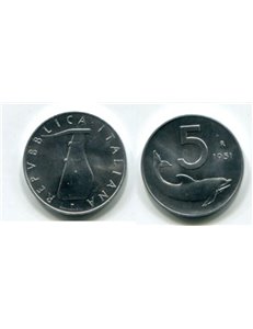 ITALY 1971 Dolphin, £5 coin FDC Unc