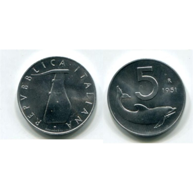 ITALY 1971 Dolphin, £5 coin FDC Unc