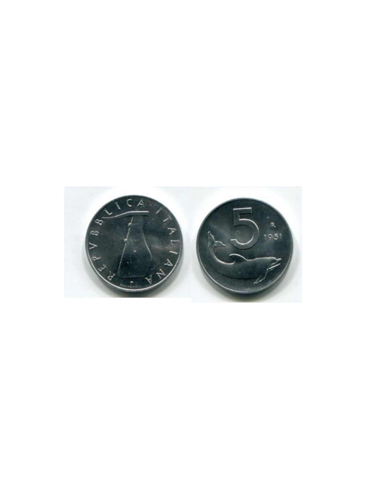 ITALY 1971 Dolphin, £5 coin FDC Unc