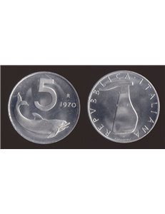 ITALY 1970 Dolphin, £5 coin FDC Unc