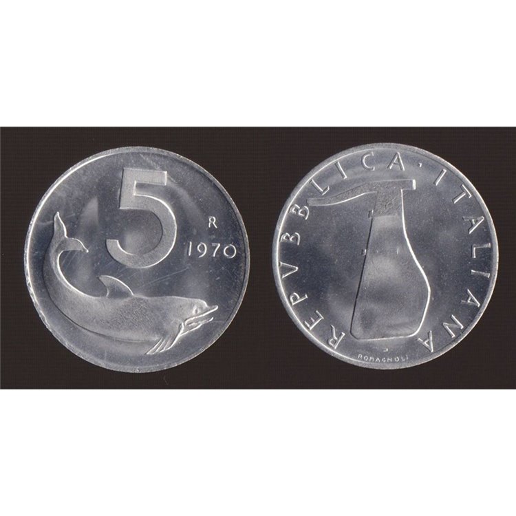 ITALIA 1970 Delfino, moneta £ 5 FDC Unc