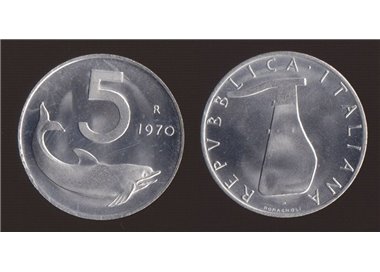ITALY 1970 Dolphin, £5 coin FDC Unc