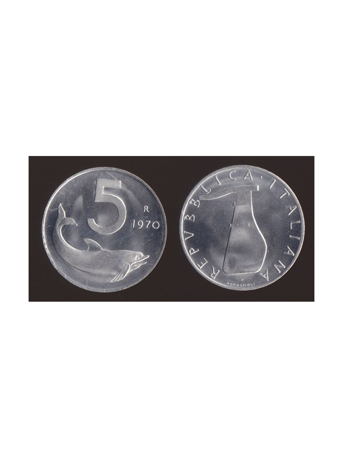 ITALIA 1970 Delfino, moneta £ 5 FDC Unc