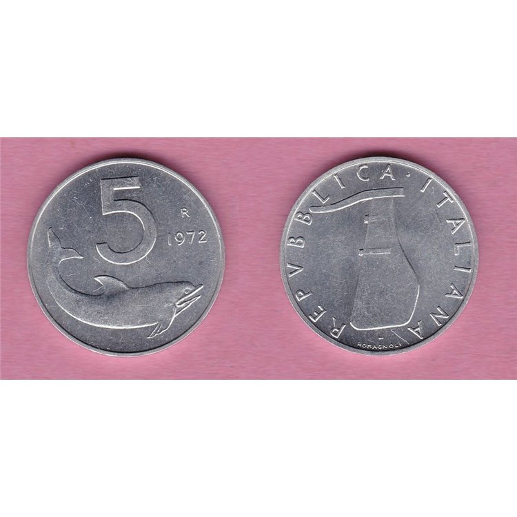 ITALY 1972 Dolphin, £5 coin UNC