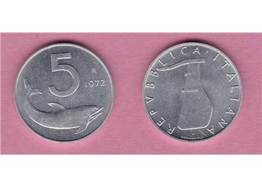 ITALIA 1972 Delfino, moneta £ 5 FDC Unc