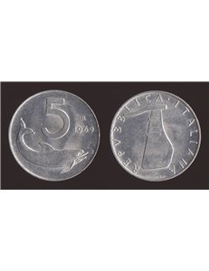 ITALIA 1969 Delfino, moneta £ 5 FDC Unc