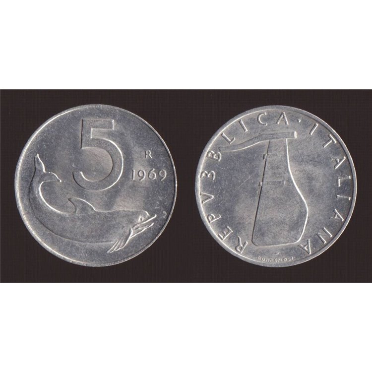 ITALY 1969 Dolphin, £5 coin FDC Unc
