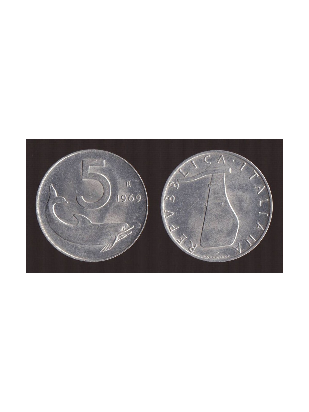 ITALIA 1969 Delfino, moneta £ 5 FDC Unc