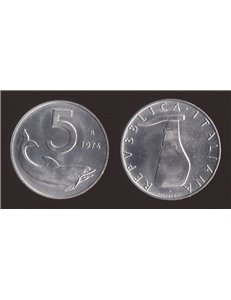ITALY 1974 Dolphin, £5 coin FDC Unc