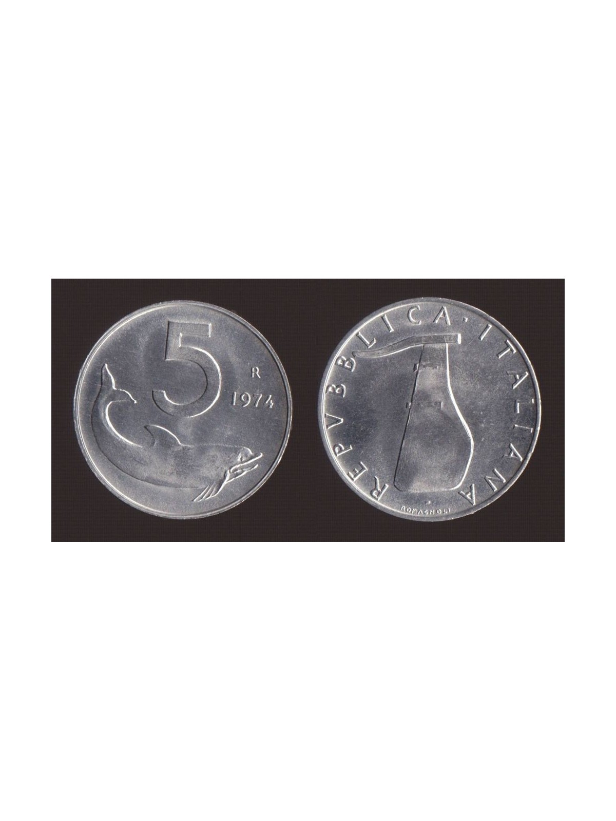 ITALIA 1974 Delfino, moneta £ 5 FDC Unc