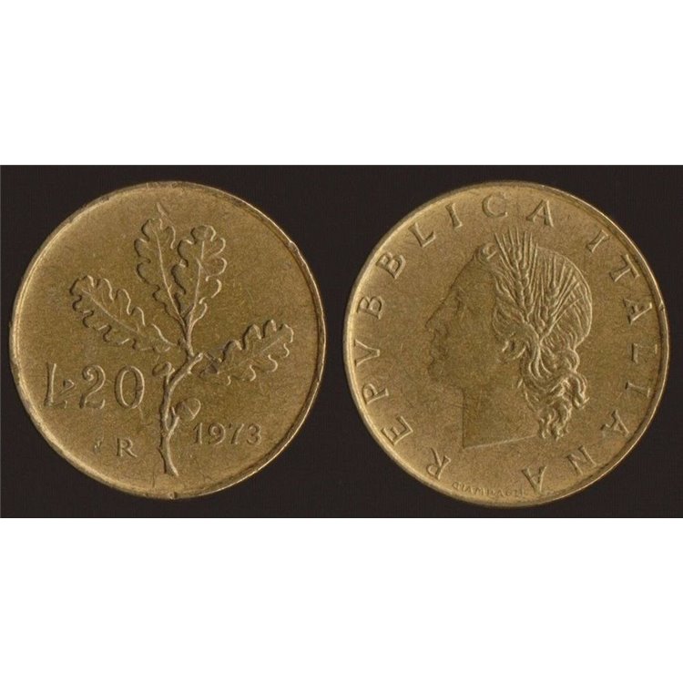 ITALY 1973 Oak branch, £20 coin FDC Unc