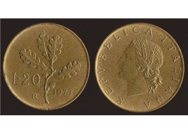 ITALIA 1973 Ramo di quercia, moneta £ 20 FDC Unc