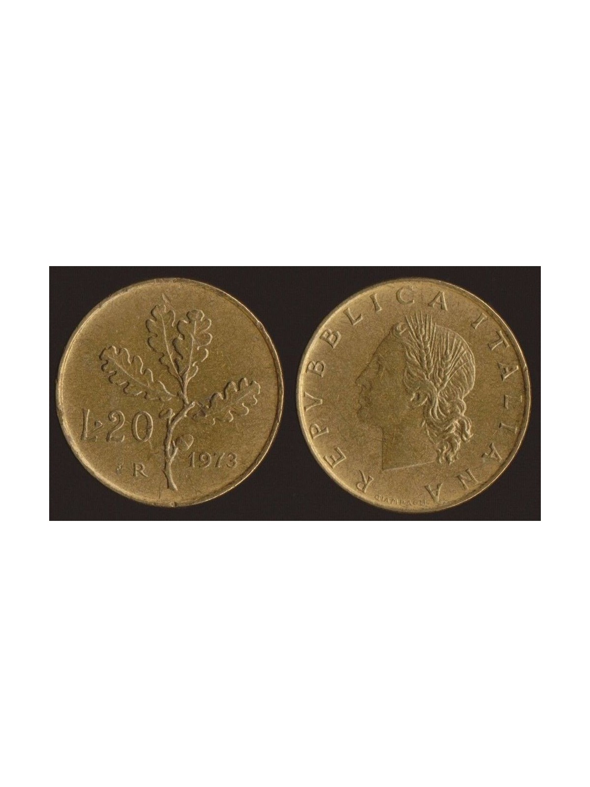 ITALY 1973 Oak branch, £20 coin FDC Unc
