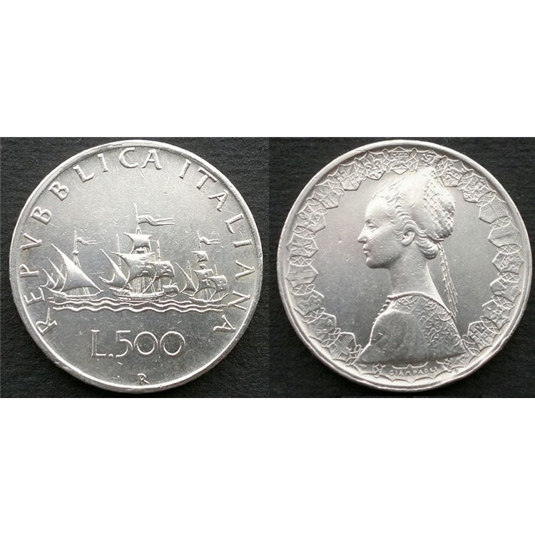 ITALY 1961 Caravels, silver coin £500 UNC