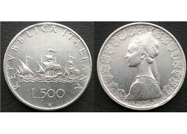 ITALY 1961 Caravels, silver coin £500 UNC