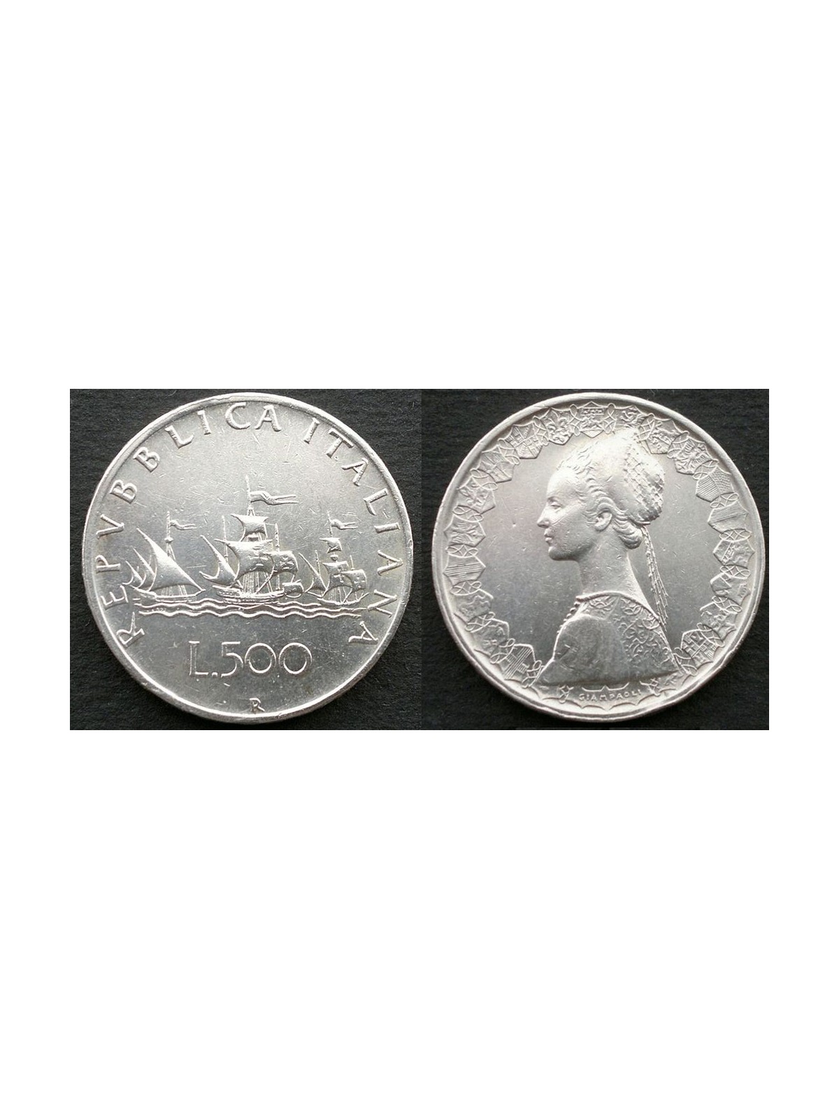 ITALY 1961 Caravels, silver coin £500 UNC