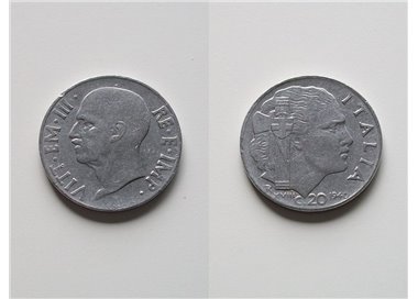 ITALY KINGDOM 1940 Empire, 20 Centesimi non-magnetic coin EF XF