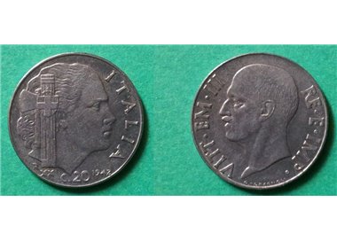 ITALY KINGDOM 1942 Empire, 20 Centesimi coin EF SPL