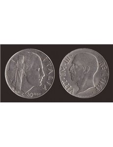 ITALY KINGDOM 1943 Empire, 20 Centesimi coin EF SPL