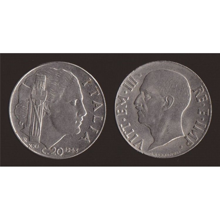 ITALIA REGNO 1943 Impero, moneta 20 Centesimi EF SPL