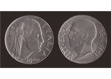 ITALY KINGDOM 1943 Empire, 20 Centesimi coin EF SPL
