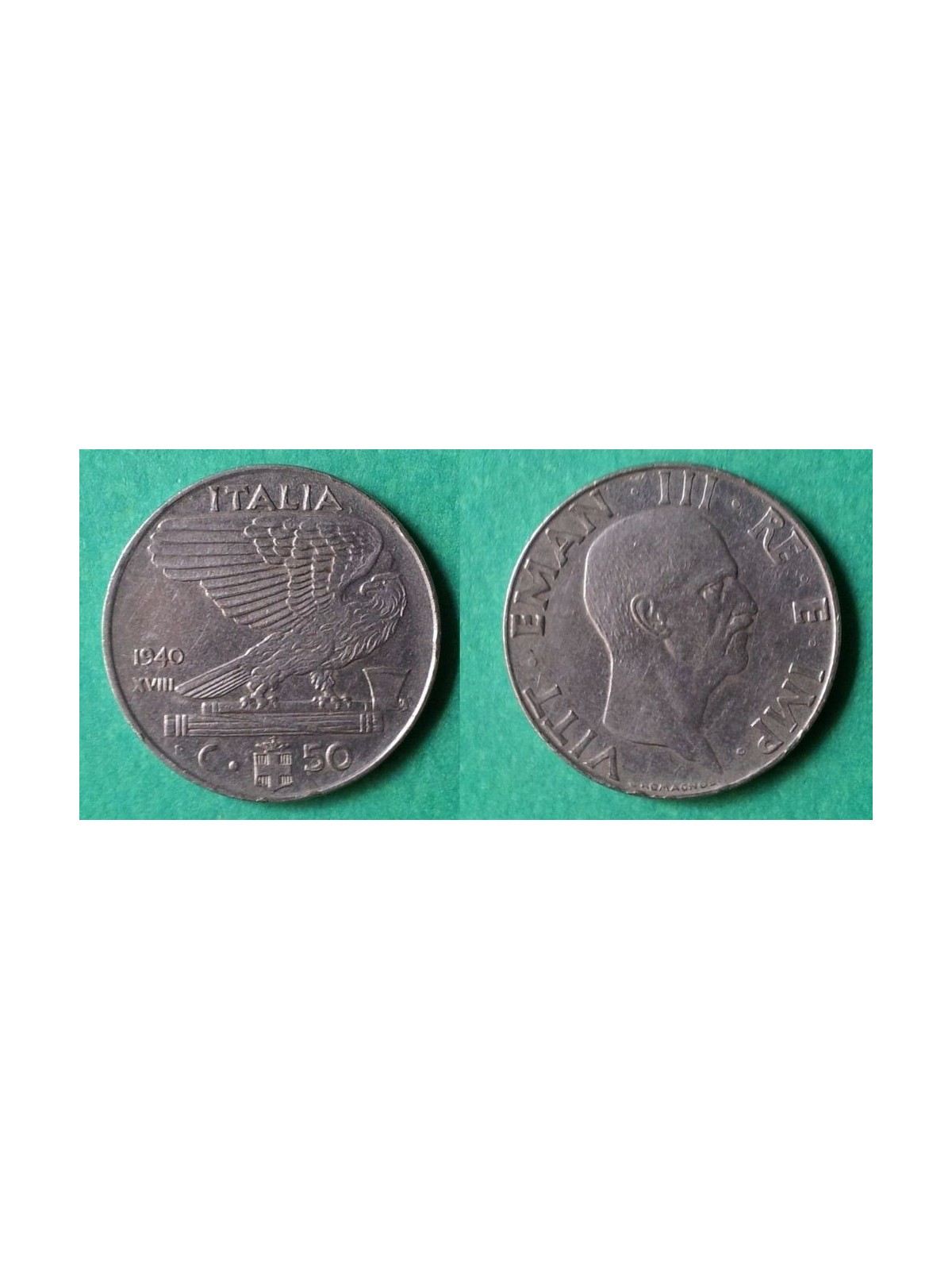 ITALY KINGDOM 1940 Empire, 50 Cents magnetic coin EF XF