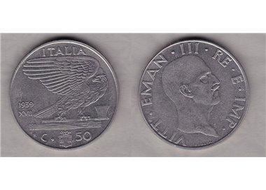 ITALY KINGDOM 1939 Empire, 50 Centesimi coin EF SPL