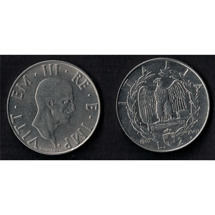 ITALIA REGNO 1940 Impero, moneta 2 £ non magnetica qFDC EF45