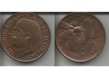 ITALY KINGDOM 1936 Ape, 10 cent coin qSPL VF35