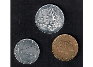 ITALY 1975 3 coins 5£ + 10£ + 20£ FDC UNC