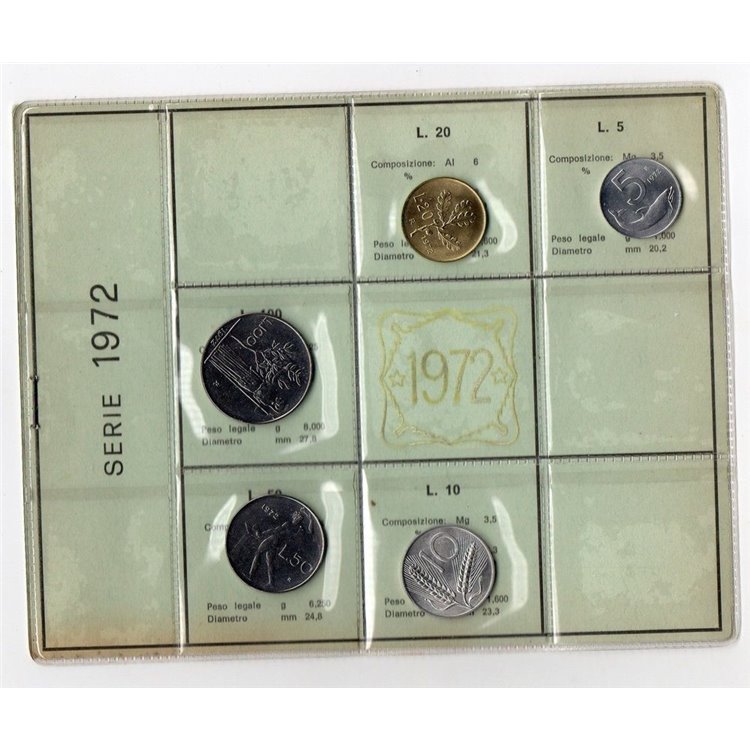 ITALY 1972 Divisional Set of 5 Coins UNC