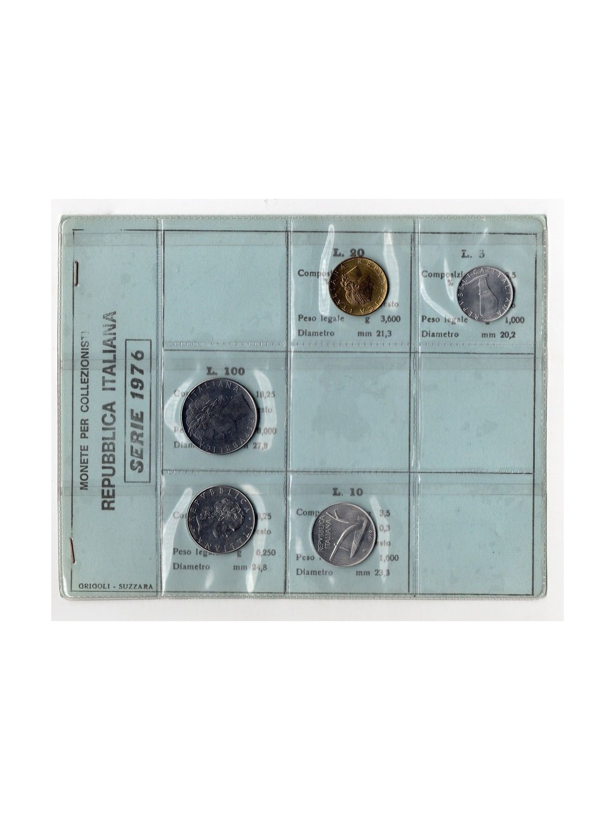 ITALY 1976 Divisional Set 5 Coins FDC