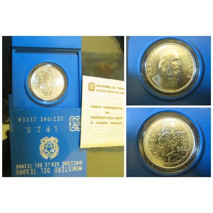 ITALIA 1982 Garibaldi, Moneta £ 500 in argento FDC