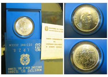 ITALY 1982 Garibaldi, £500 silver coin UNC