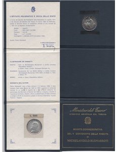 ITALIA 1975 Michelangelo, Moneta £ 500 in argento FDC