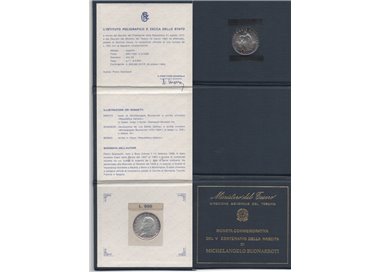 ITALIA 1975 Michelangelo, Moneta £ 500 in argento FDC
