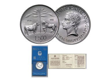 ITALIA 1981 Virgilio, Moneta £ 500 in argento FDC