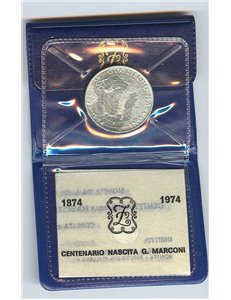 ITALIA 1974 Marconi, Moneta £ 500 in argento FDC