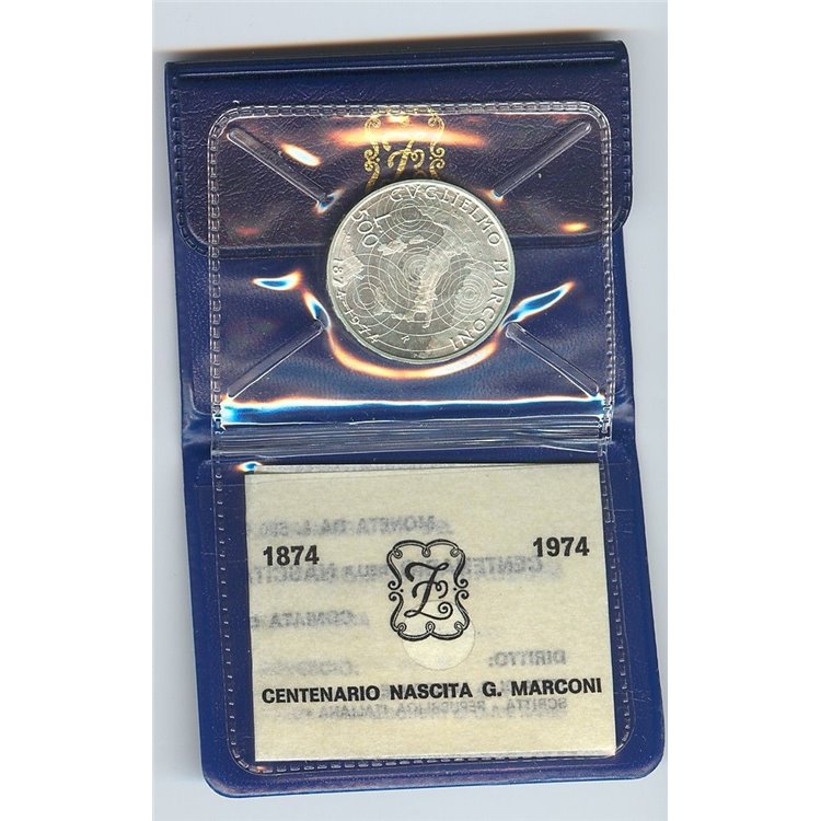 ITALY 1974 Marconi, £500 silver coin UNC