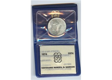 ITALY 1974 Marconi, £500 silver coin UNC